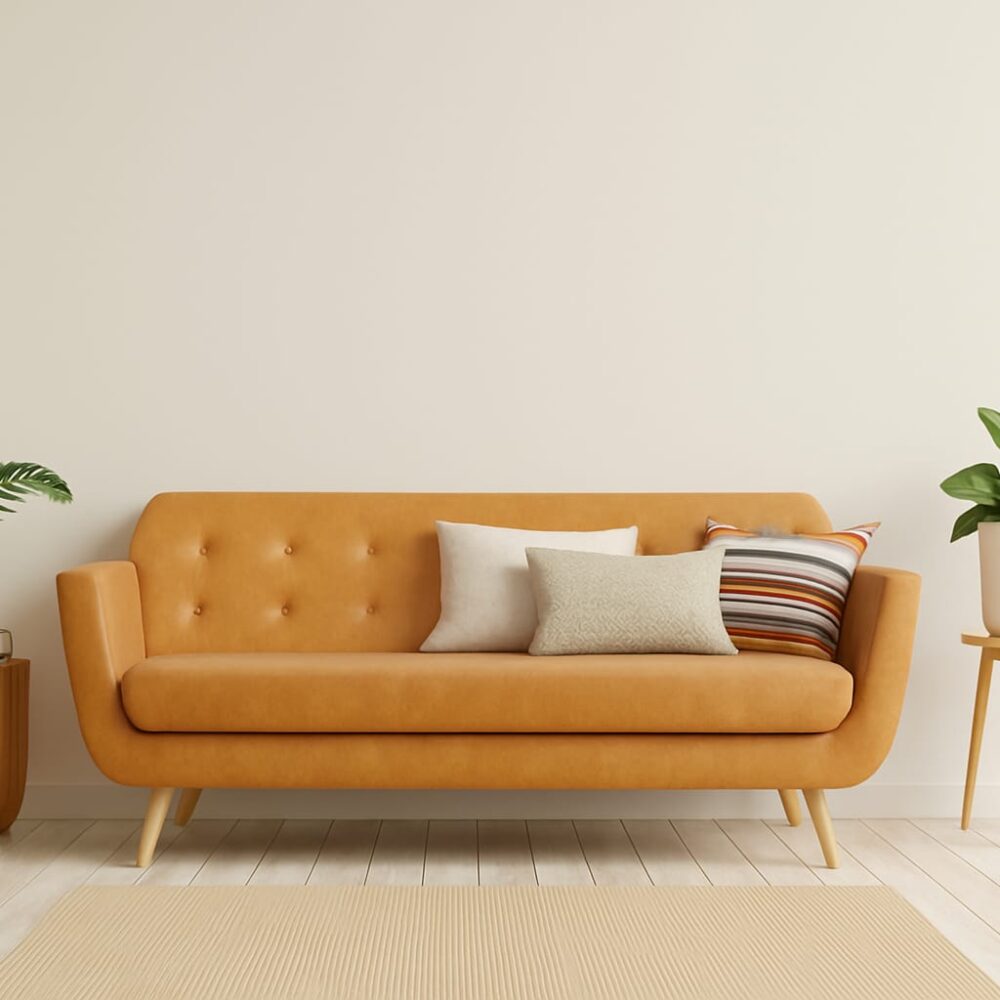 Serena Chenille Fabric 2 Seater Sofa in Yellow Colour