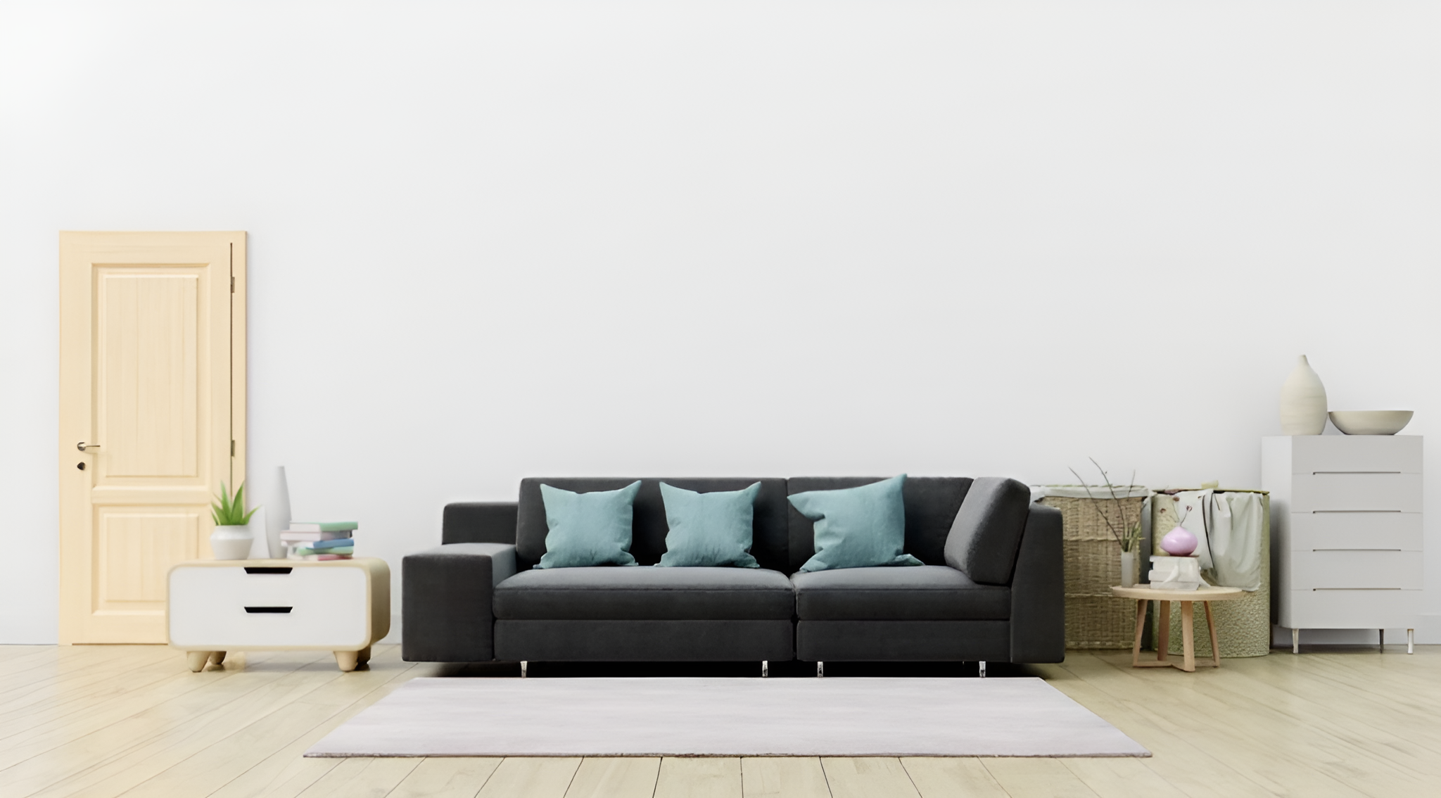 Serena Chenille Fabric 3 Seater Sofa in Black Colour